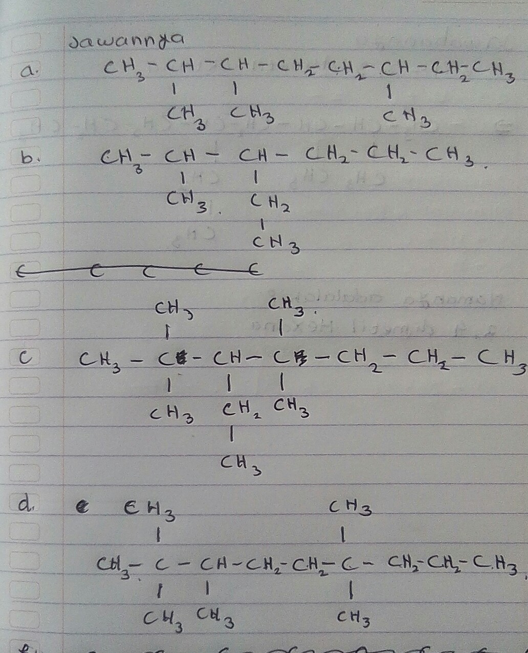 gambar struktur dari senyawa berikut inia. 2,3,6 trimetil oktanab. 3