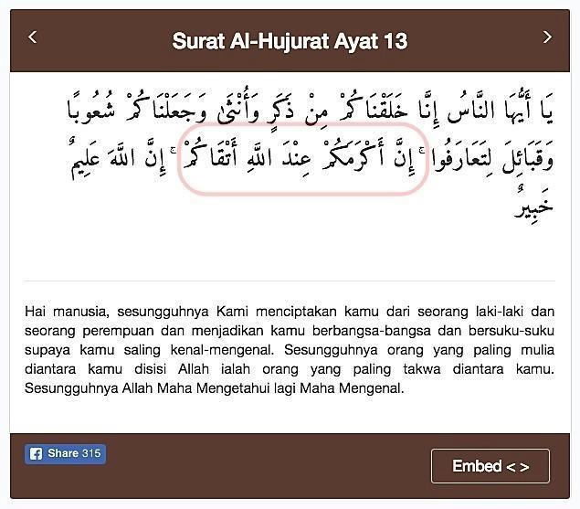 Inna akromakum indallahi atqokum ayat ini menjelaskan tentang