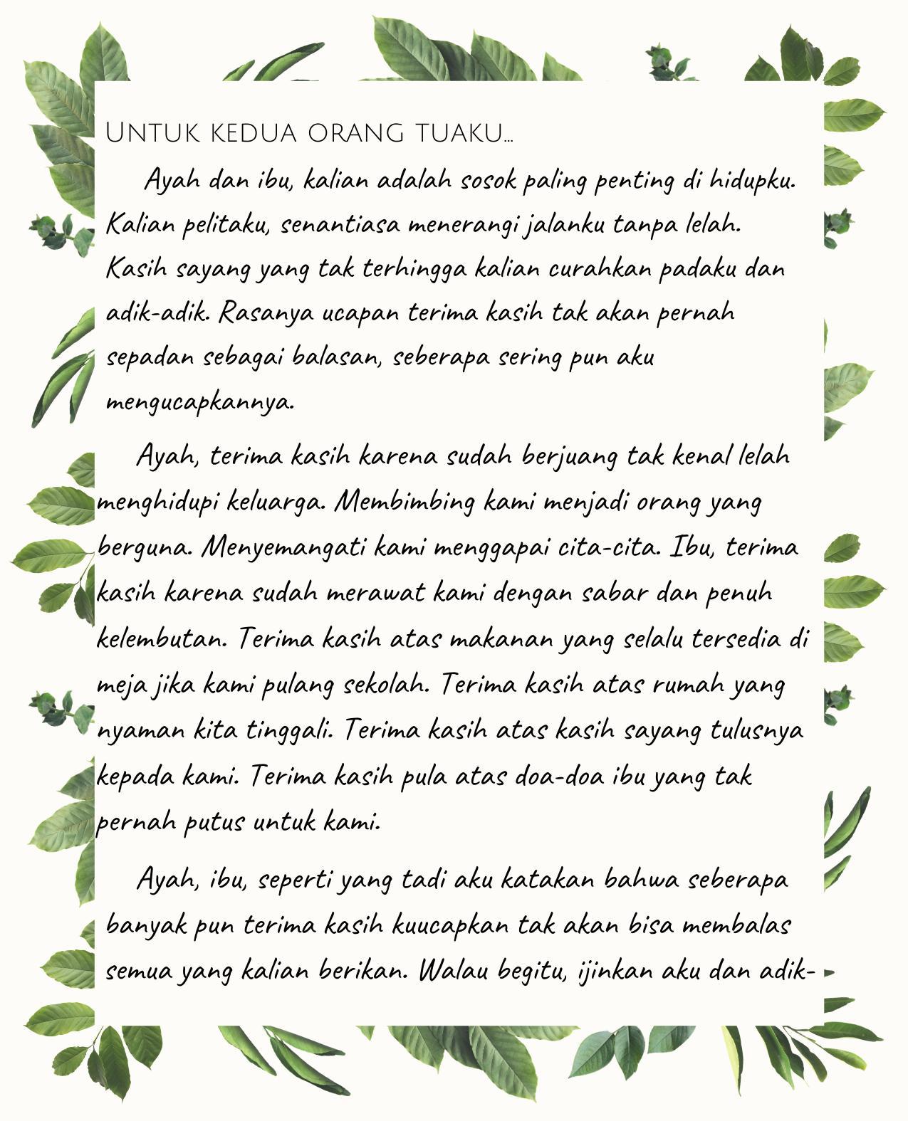 Surat Ucapan Terima Kasih Untuk Orang Tua Dalam Bahasa
