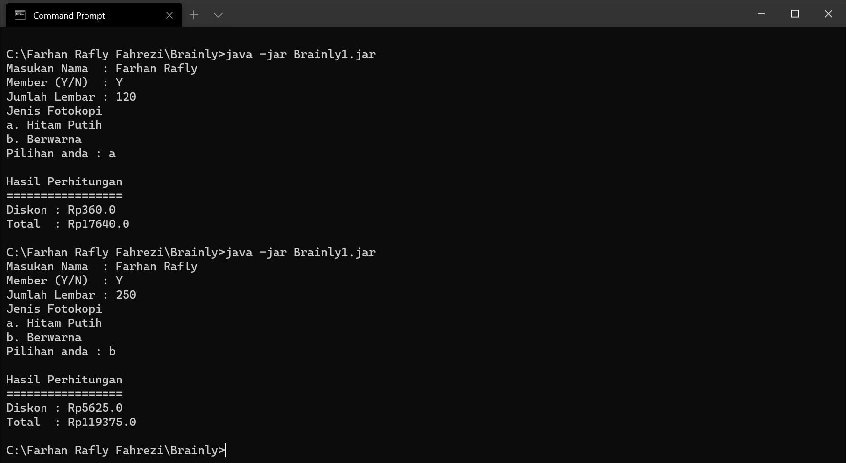 Buat koding program sederhana toko kasir fotocopy di