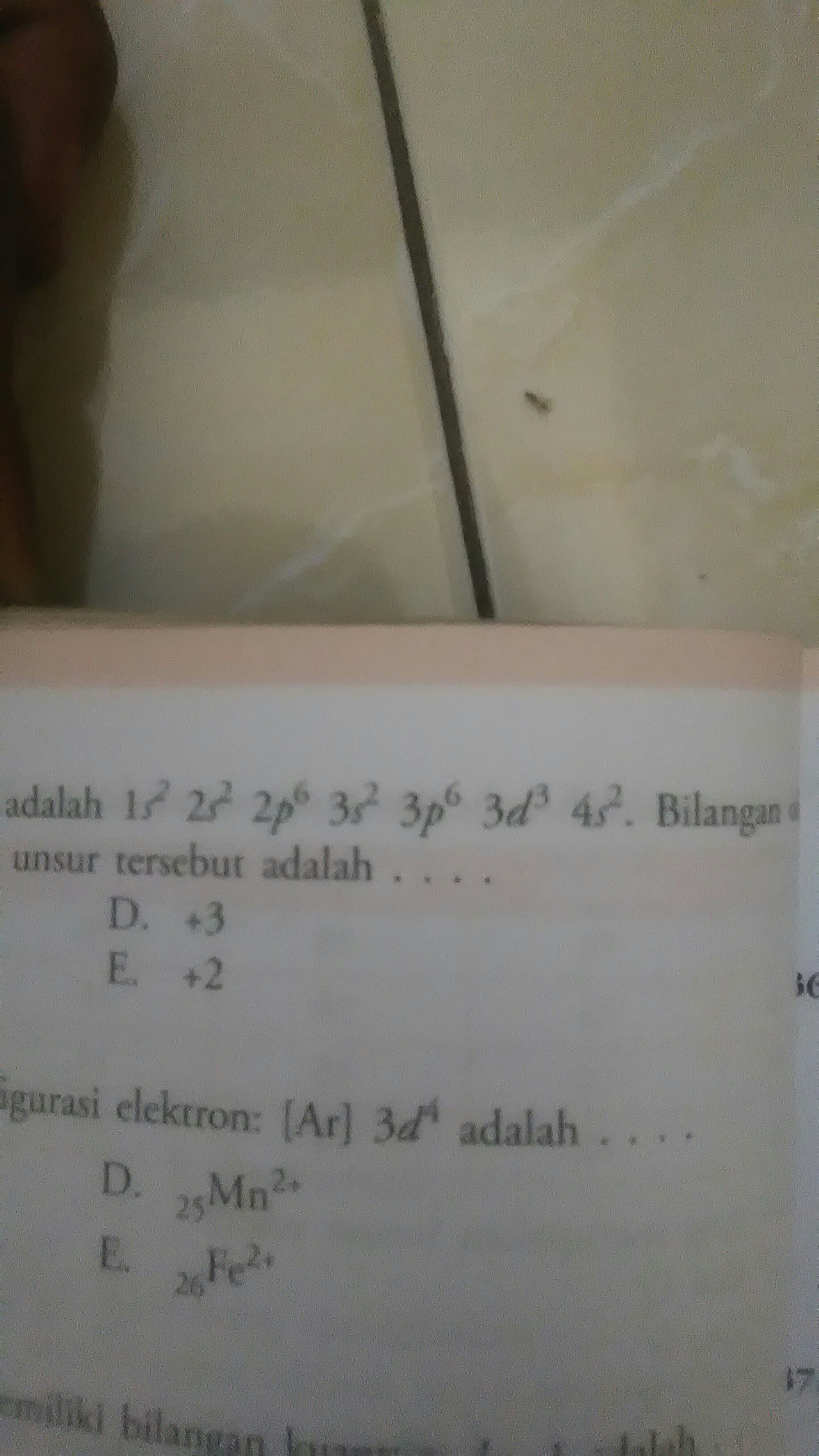 1s² 2s² 2p6 3s² 3p6 3d³ 4s² Bilangan oksidasi tertinggi yg dapat