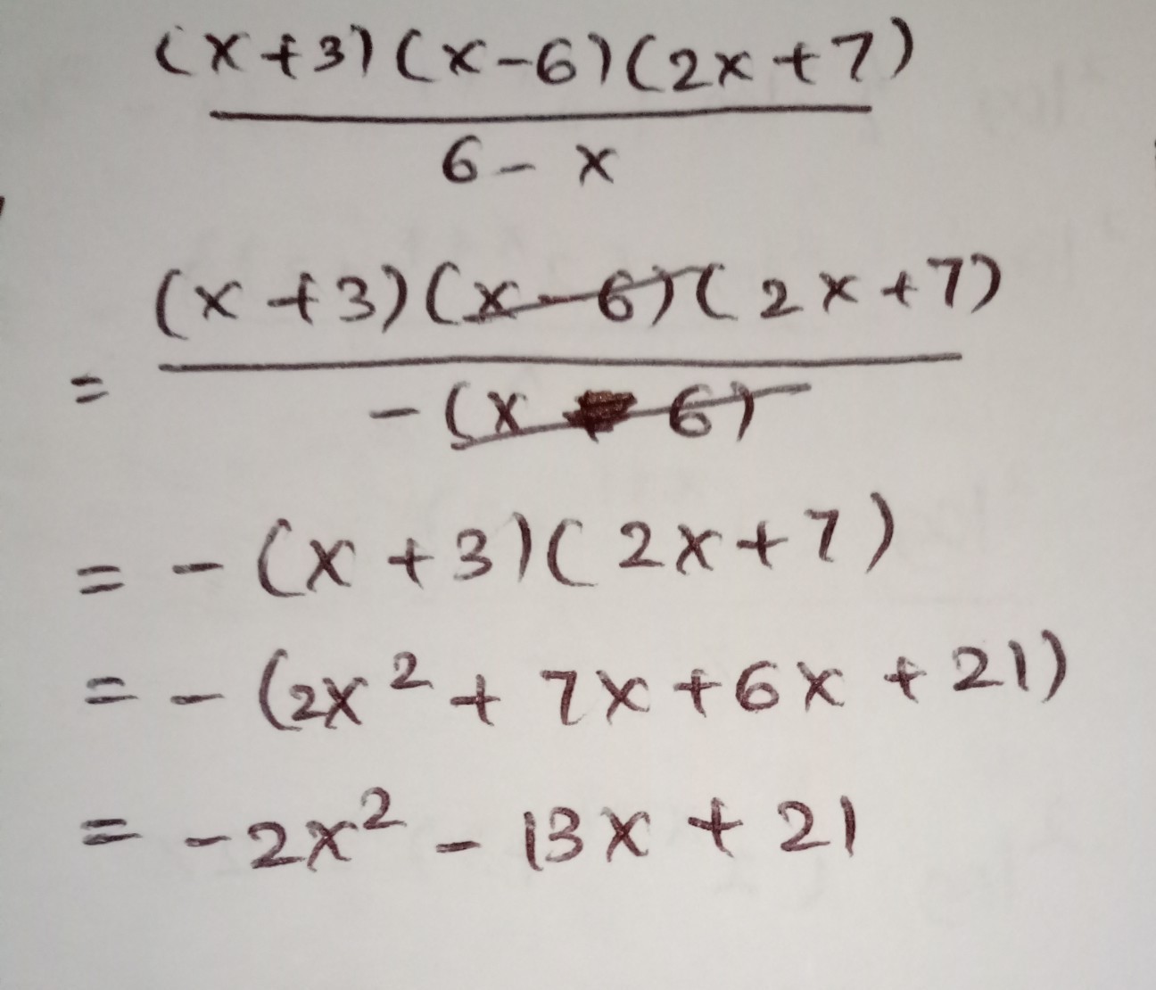 suatu bentuk aljabar memiliki tiga faktor,x+3,x6,dan2x+7