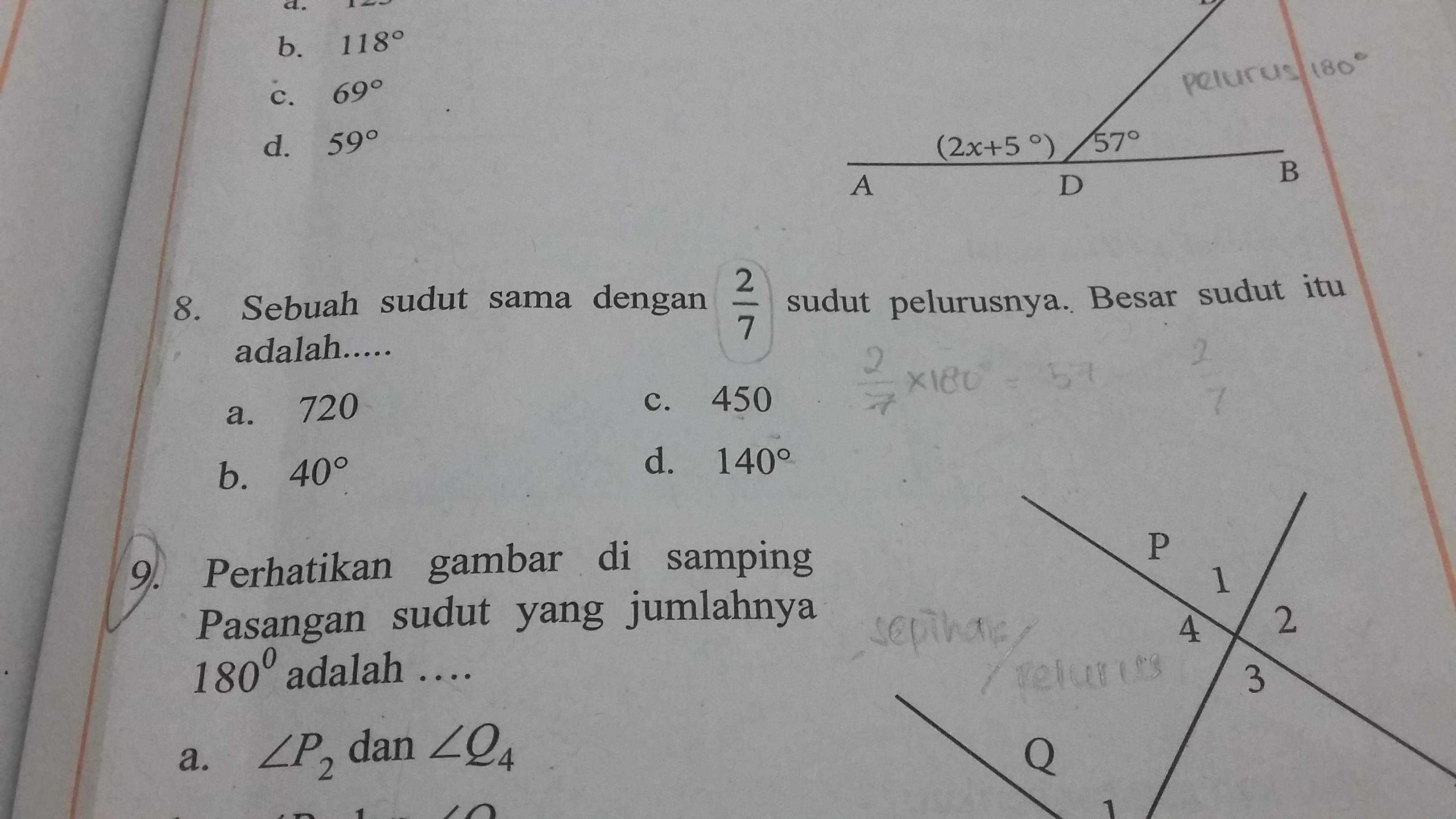 Sebuah Sudut Sama Dengan 2 Per 7 Sudut Pelurusnya Besar Sudut Itu