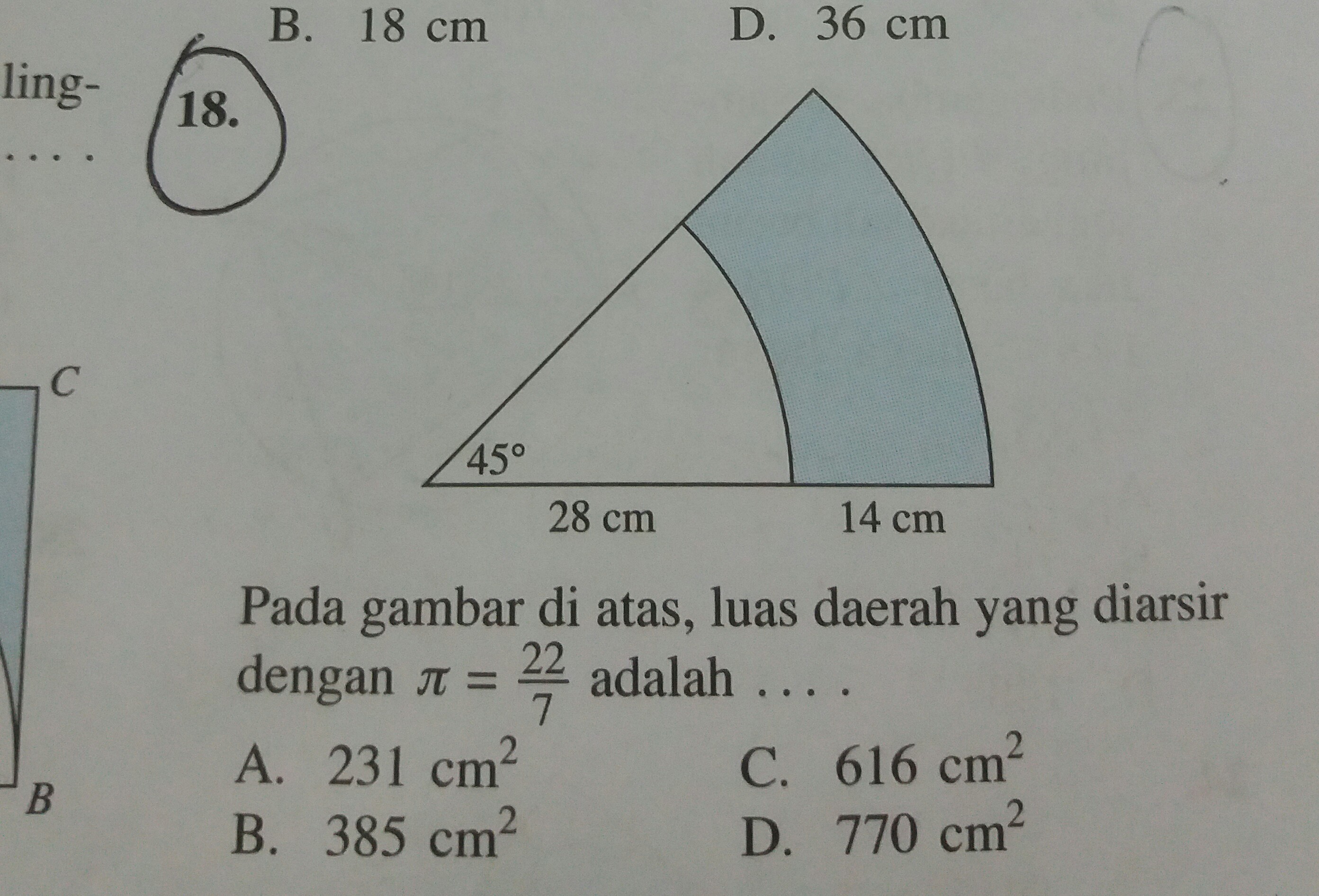 Perhatikan Gambar Berikut Luas Daerah Yang Diarsir Adalah 14 Cm Phi 22