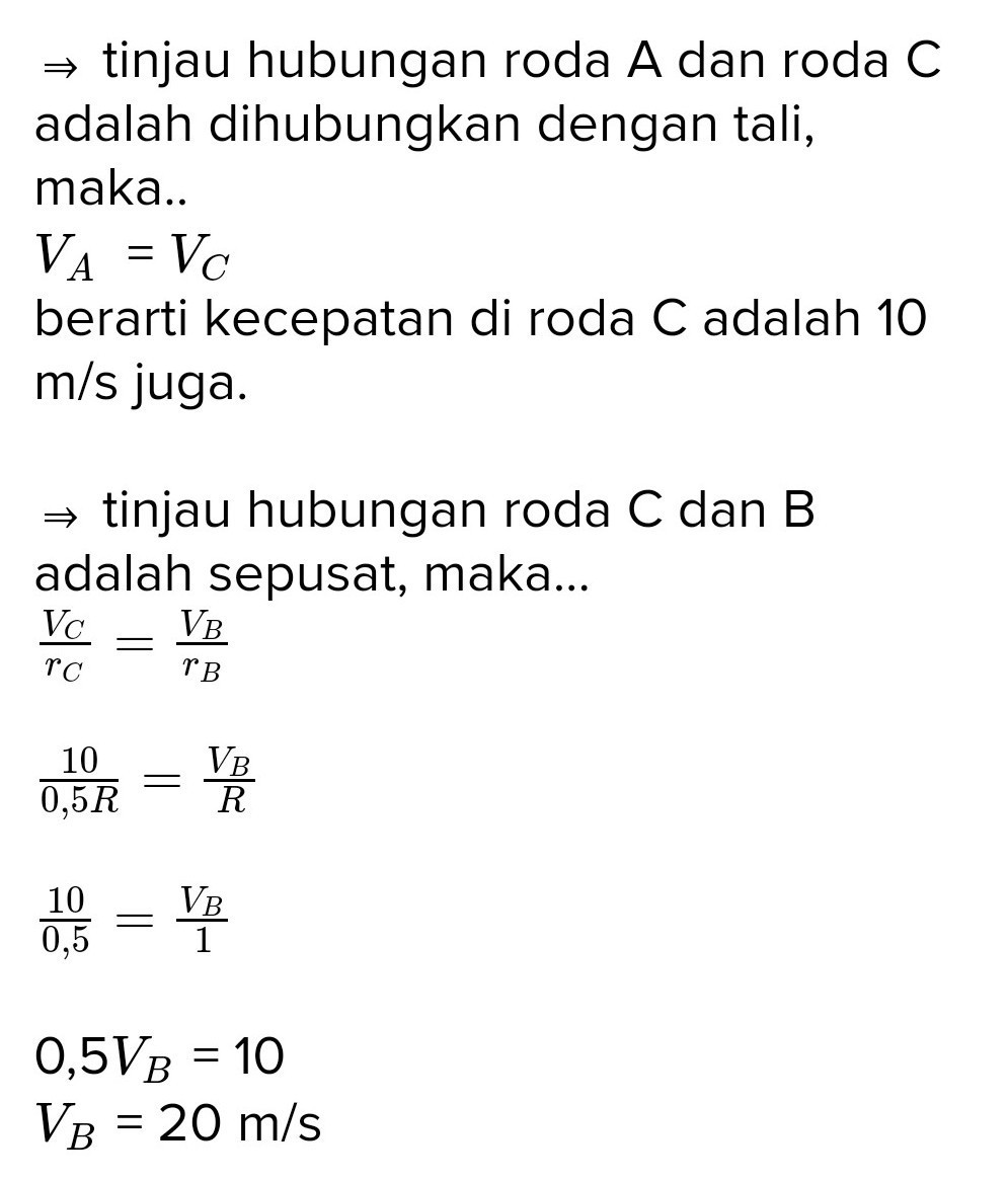 Jari jari roda A sama dengan jari roda B sebesar r, sedangkan jari