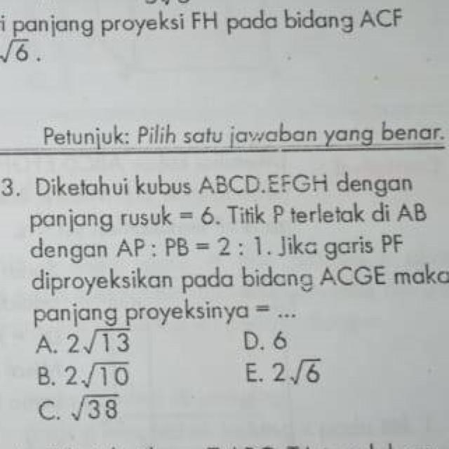 3.) diketahui kubus ABCD.EFGH dengan panjang rusuk = 6