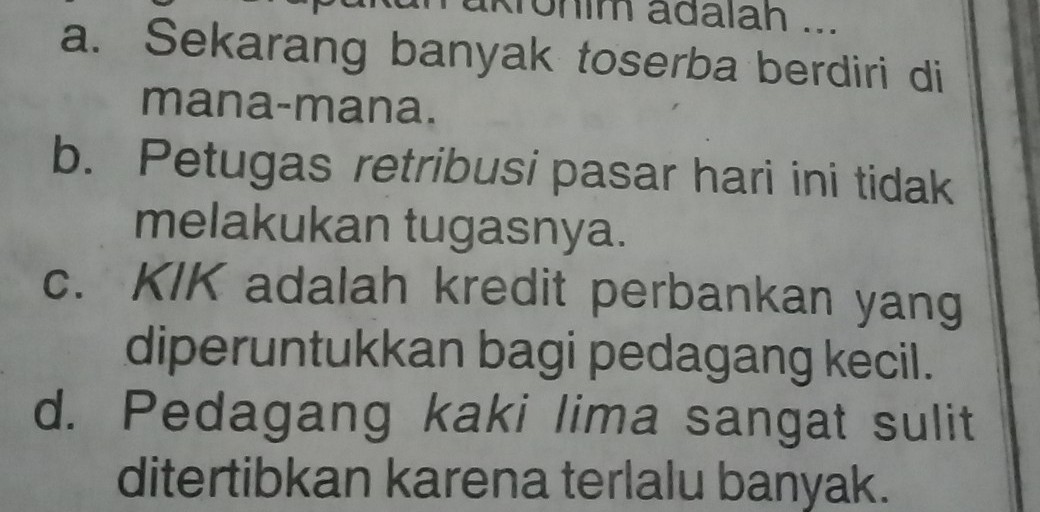 kata yang dicetak miring di bawah ini yang merupakan akronim adalah