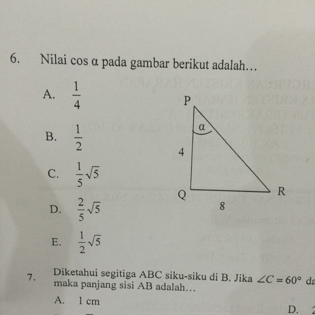 nilai cos a pada gambar berikut adalah... Brainly.co.id