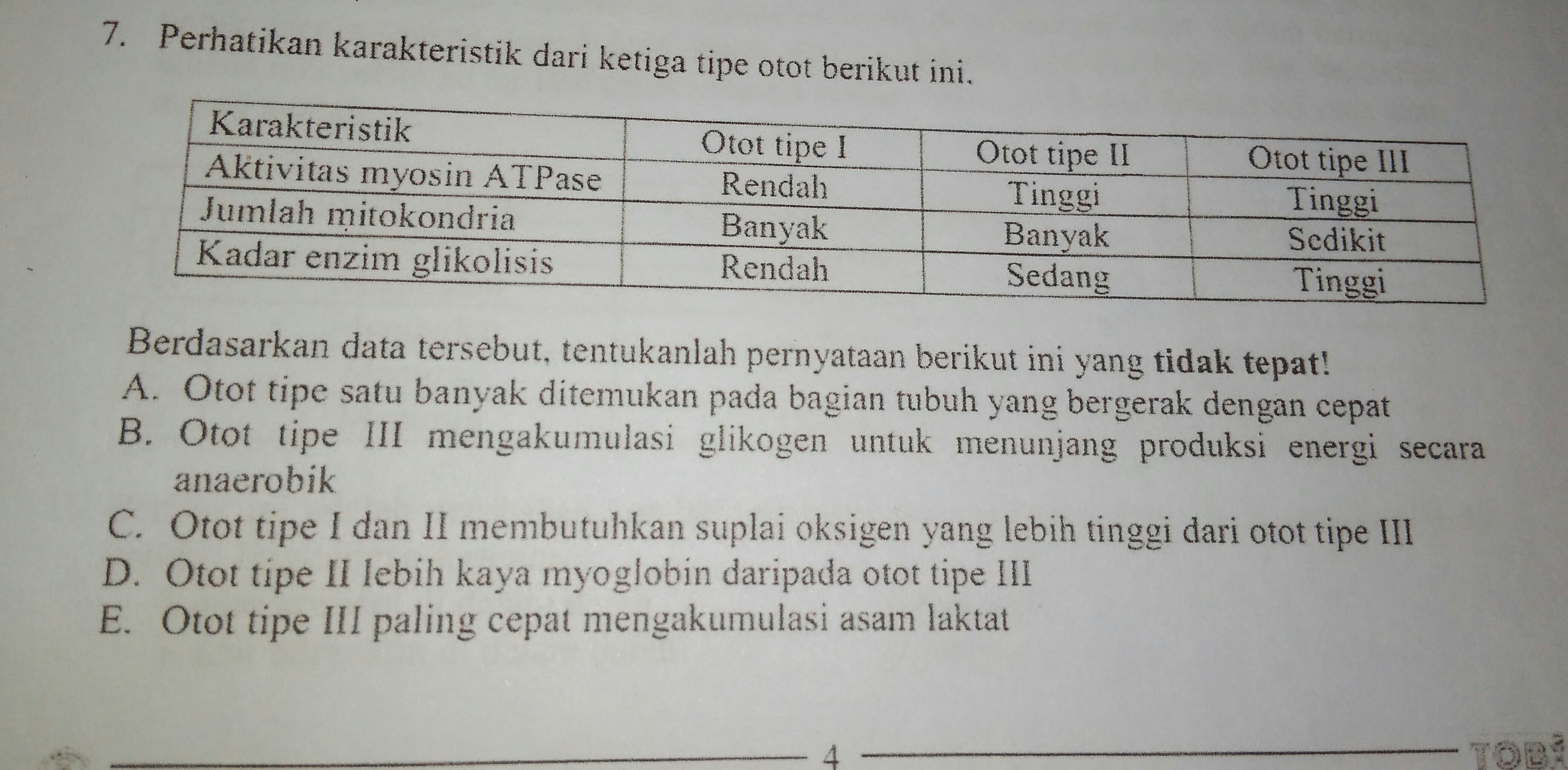 perhatikan karakteristik dari ketiga tipe otot berikut ini