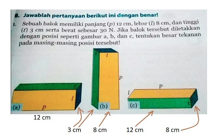 Sebuah balok memiliki panjang 12 cm lebar 8 cm dan tinggi