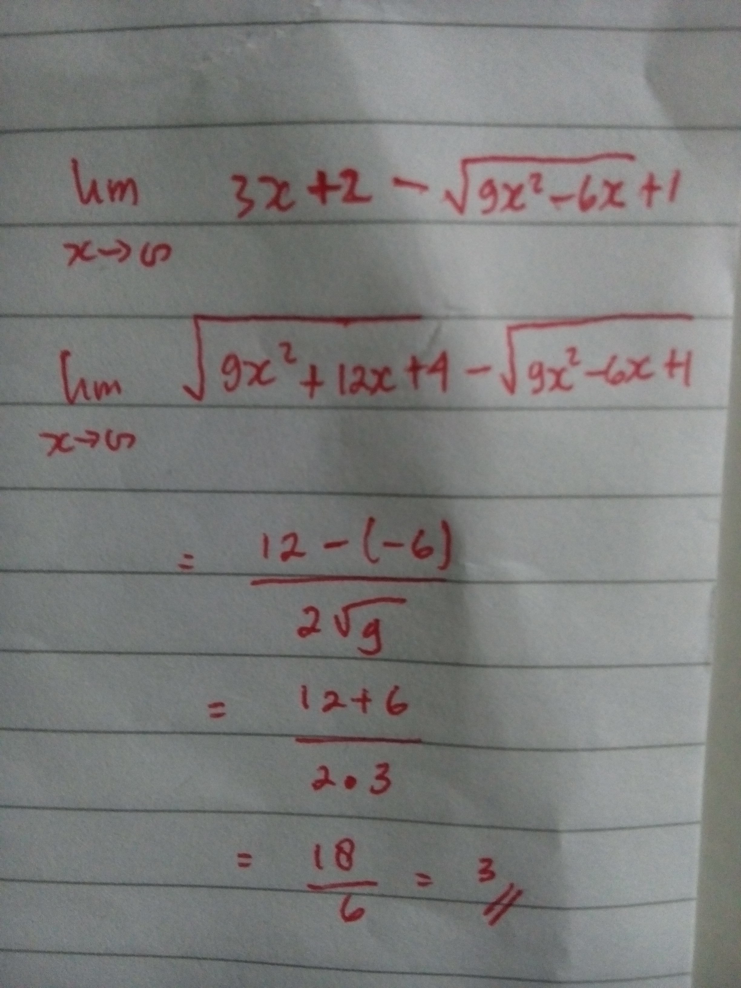 Nilai lim x mendekati tak hingga [(3x+2)√9x26x+1