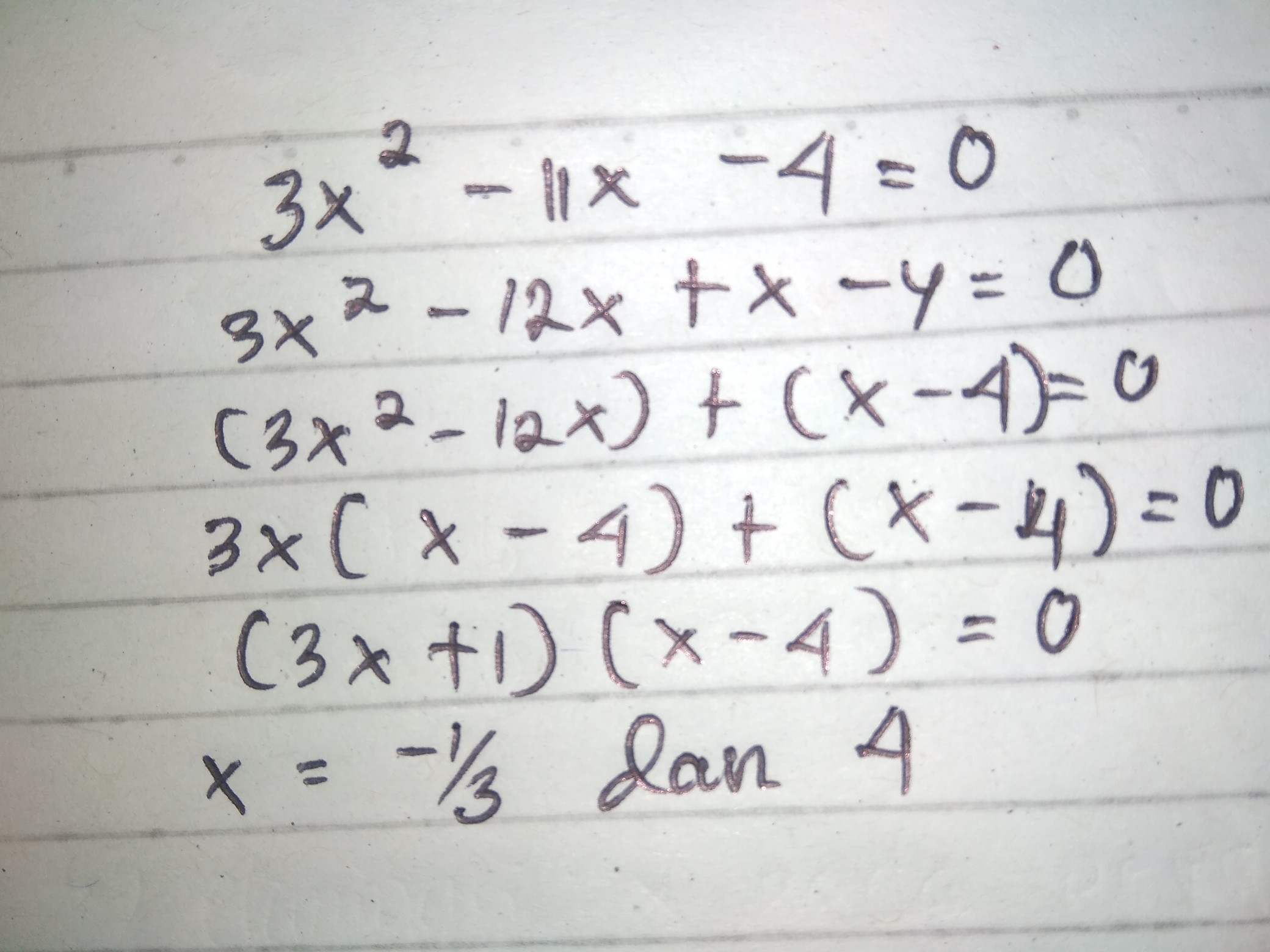 Persamaan 3X² - 11X - 4 = 0 Memiliki Akar Akar Penyelesaian Yang Bernilai... - Brainly.co.id