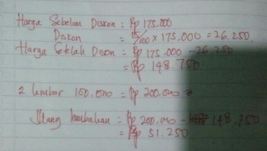 Sebuah Toko Memberikan Diskon 15 Tugas sekolah