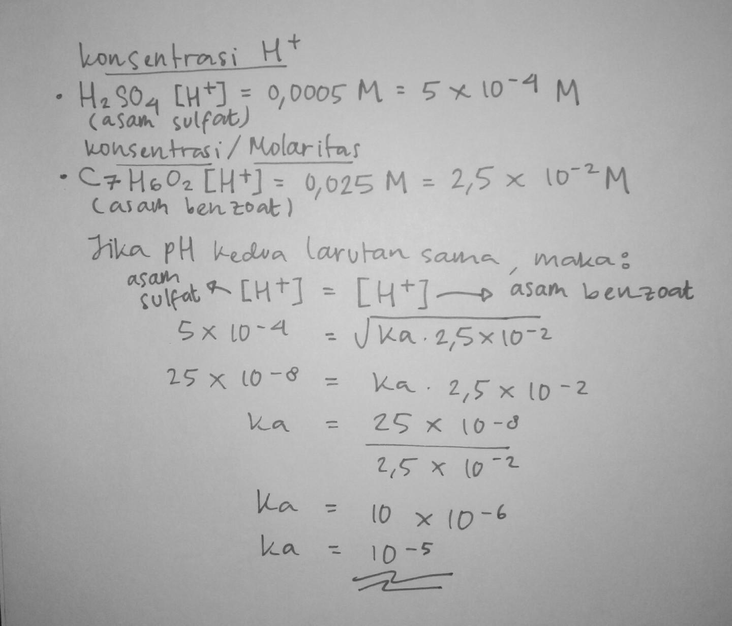 Konsentrasi H+ pada Larutan 0,0005M H2SO4 sama dengan