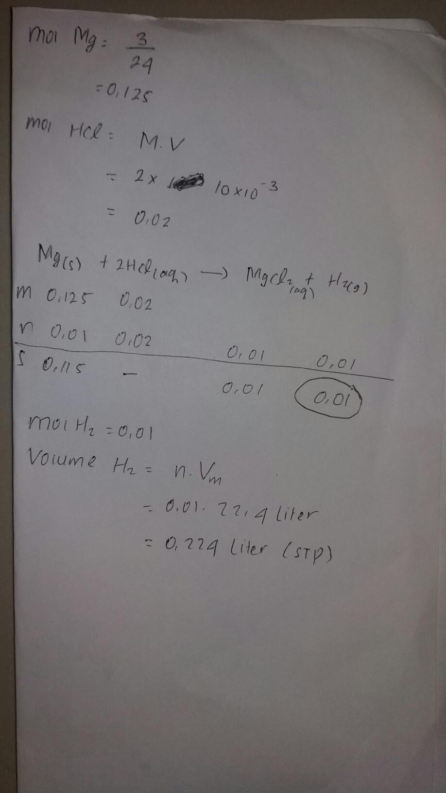 Sebanyak 3 gram logam magnesium ditambahkan ke dalam 10 ml larutan HCl
