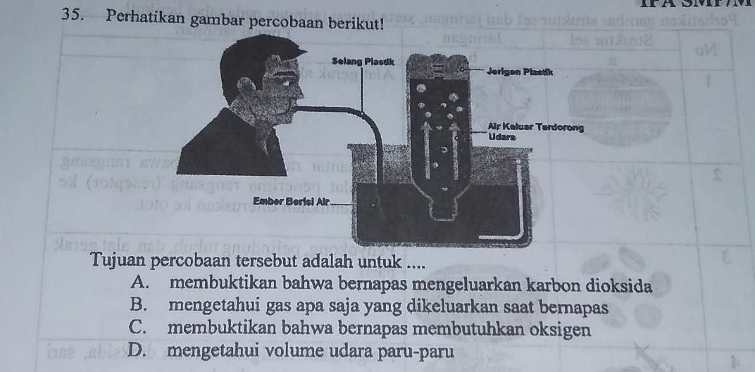 Tujuan percobaan tersebut adalah untukA. membuktikan bahwa bernapas