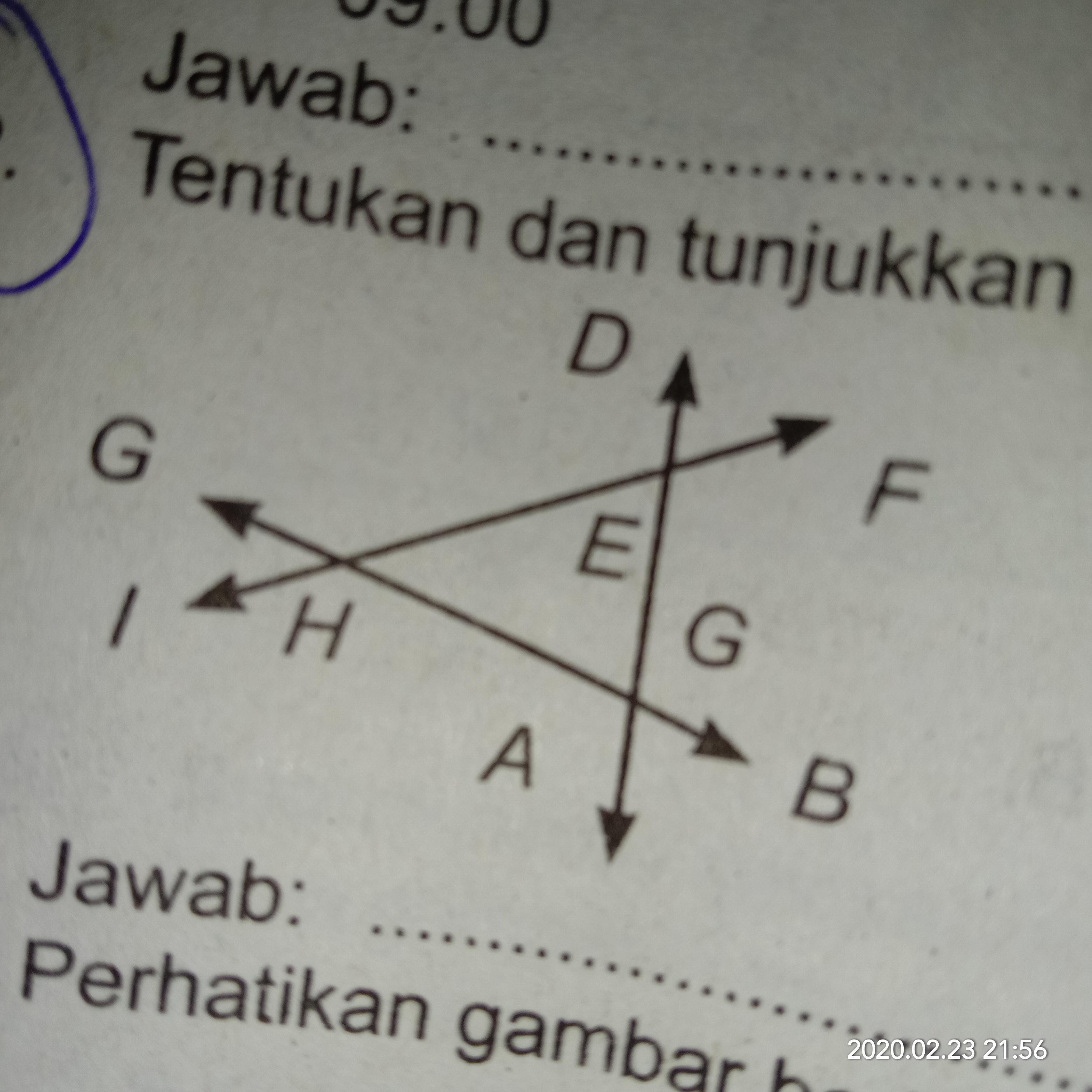 Tentukan dan tunjukkan nama Sudut yang terbentuk dari gambar berikut