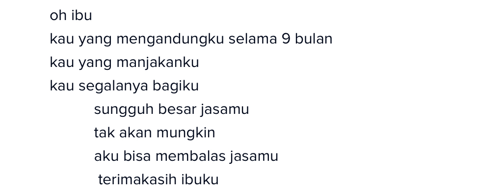 Puisi Ibu Pendek 1 Bait