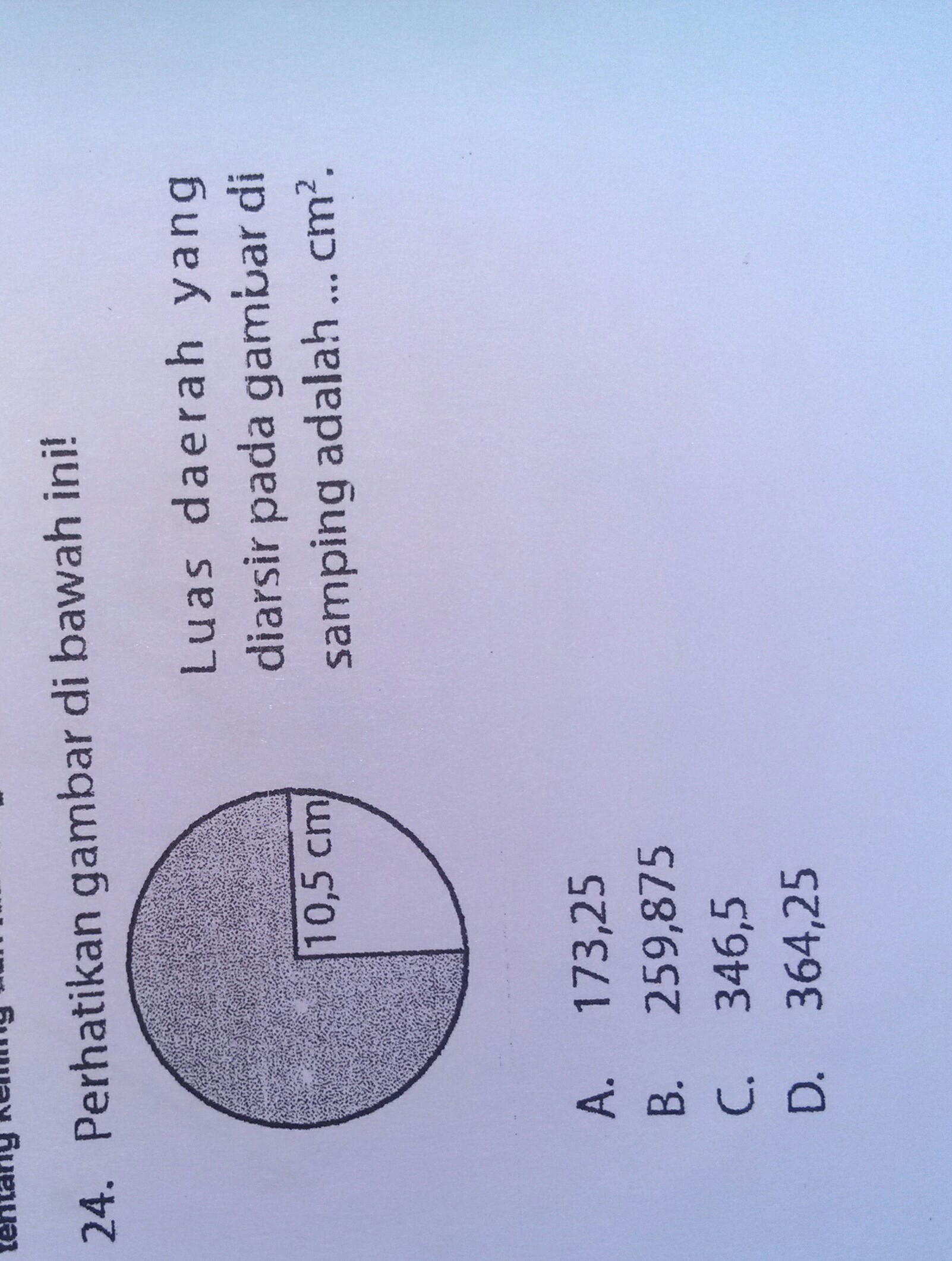 luas daerah yang diarsir pada gambar disamping adalah.... cm2