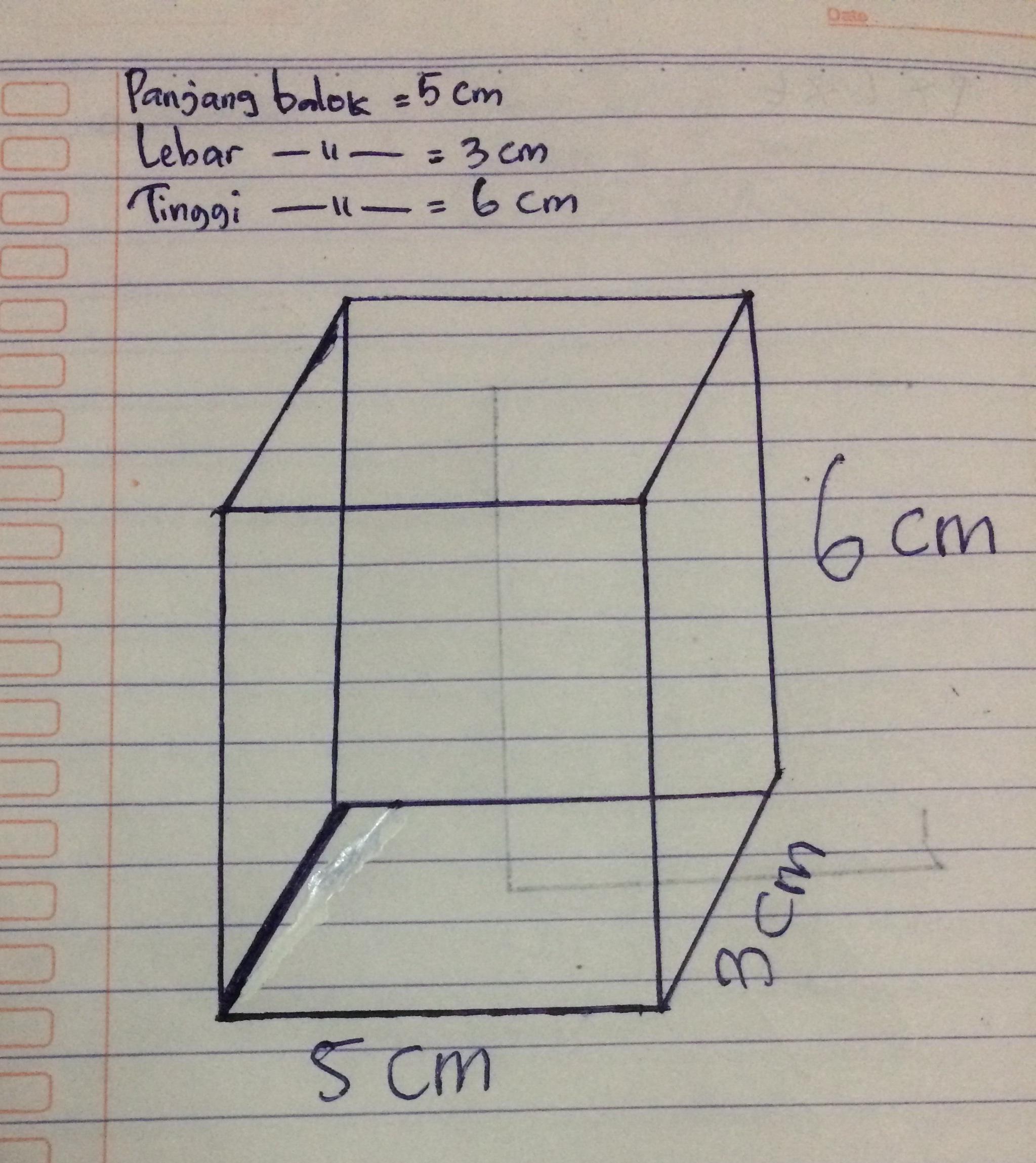 gambarlah sebuah balok dengan ukuran panjang 5cm, lebar 3cm, dan tinggi  6cm​ - Brainly.co.id