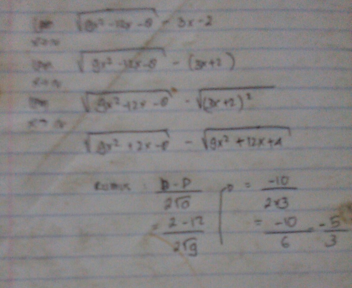nilai lim x mendekati tak hingga dari [√(9x²12x8) 3x2