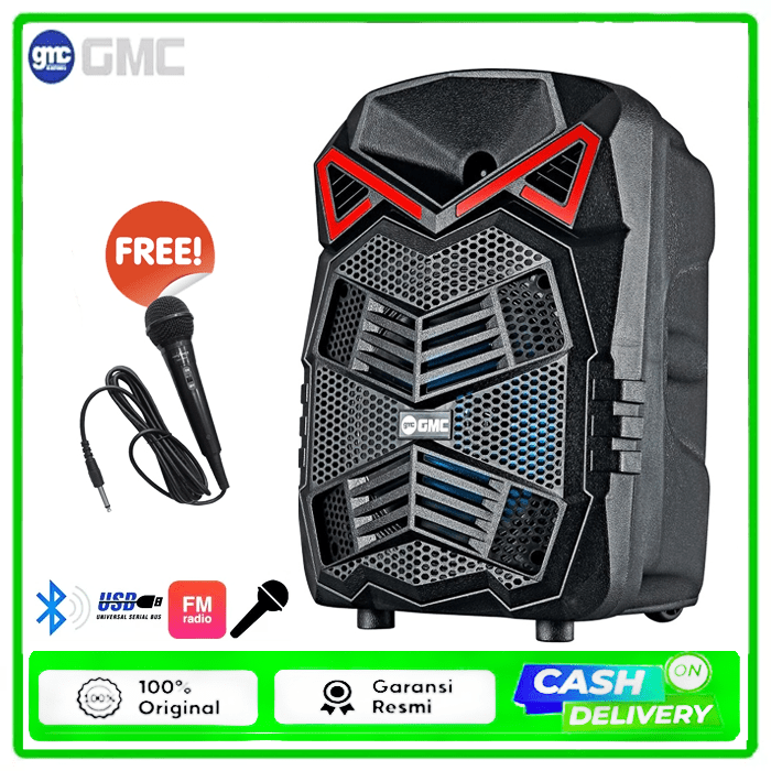 Speaker GMC 897J 8 inch Subwoofer Bluetooth Portable Free Mic Karaoke