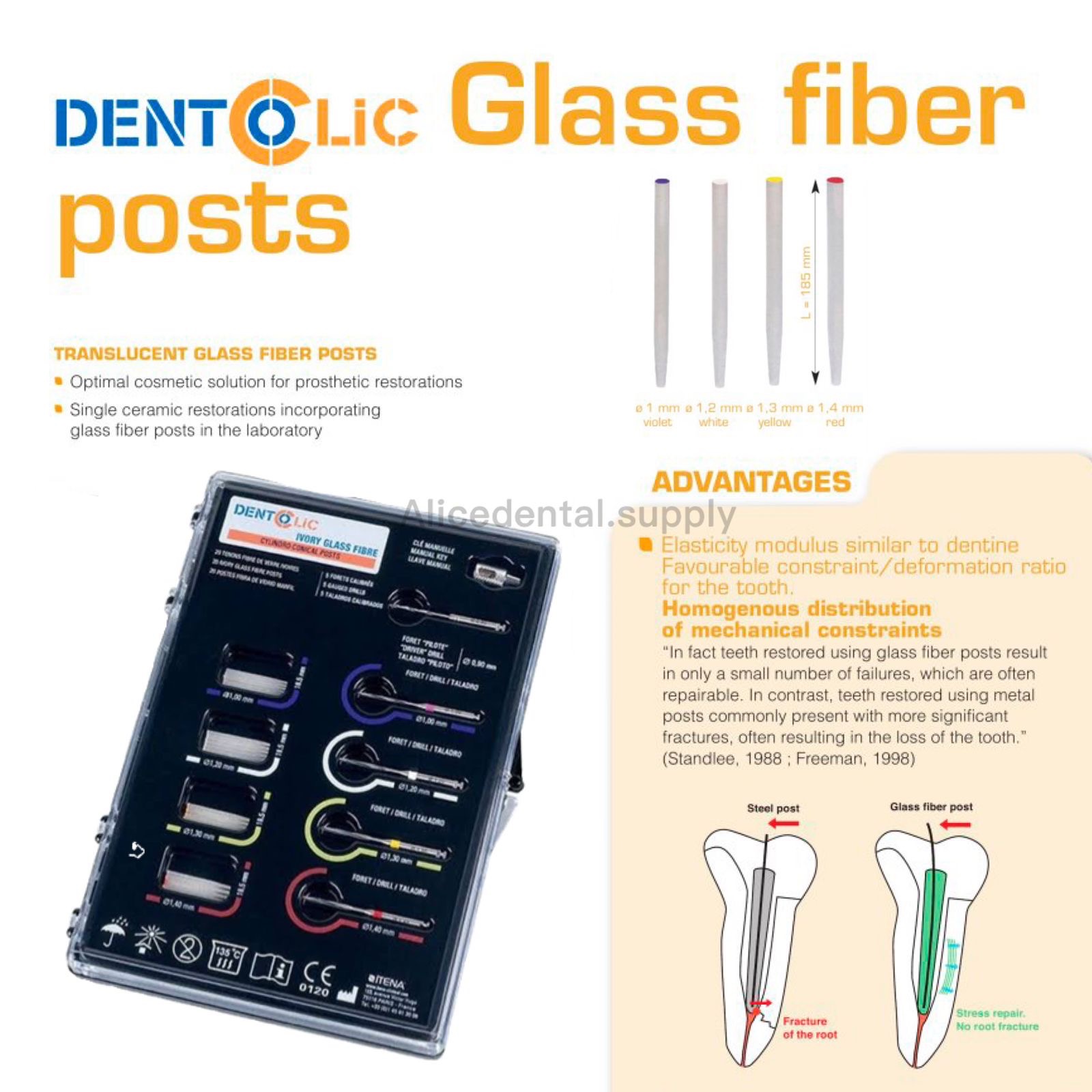 Dental fiber post fiberpost DENTOLIC glass fiber posts translucent