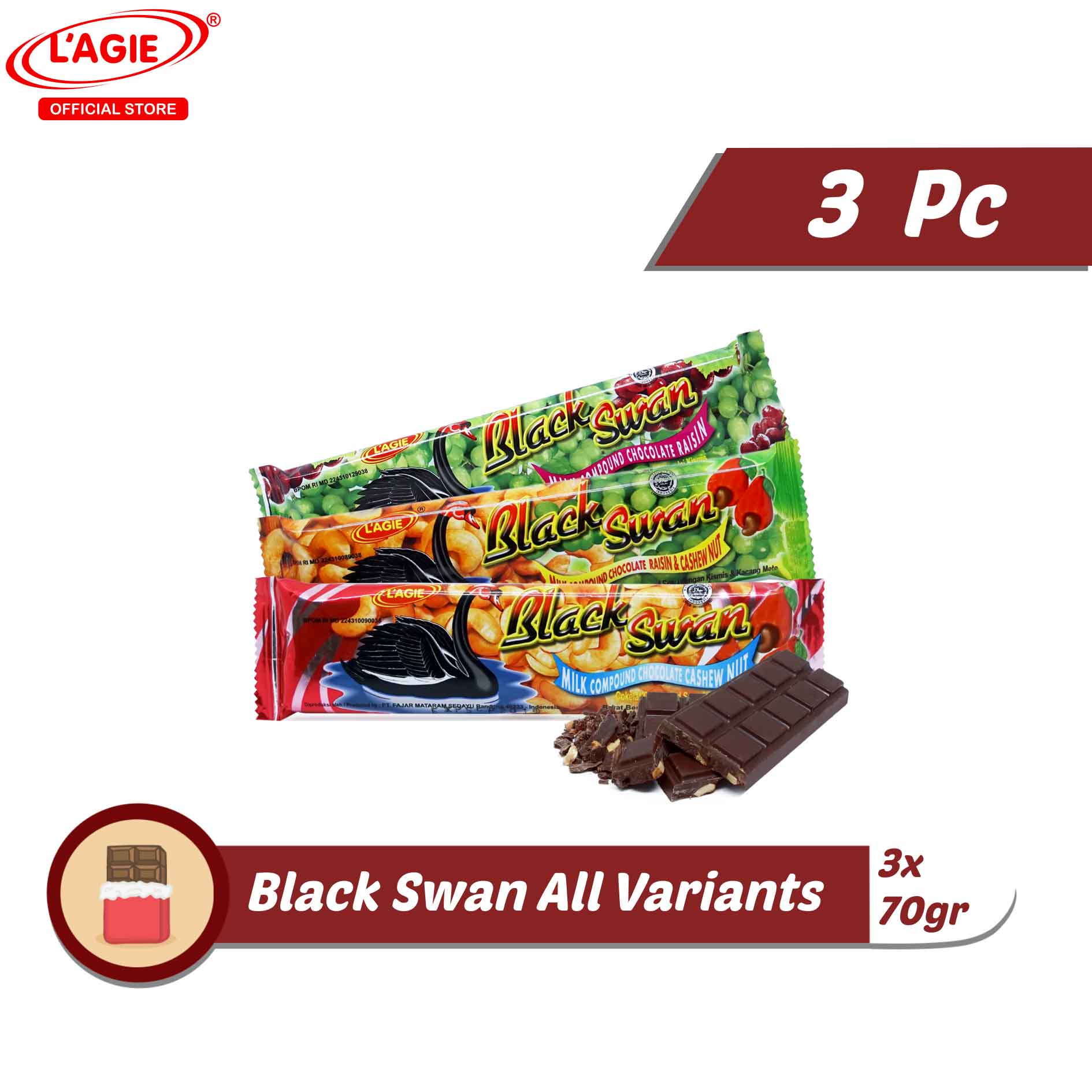 Lagie Coklat Batang Black Swan All Variants 3Pcs @70Gr | Lazada Indonesia