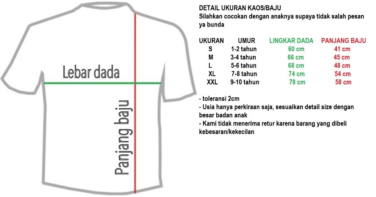 Ukuran Baju Anak Umur 5 6 Tahun Berbagai Tahun
