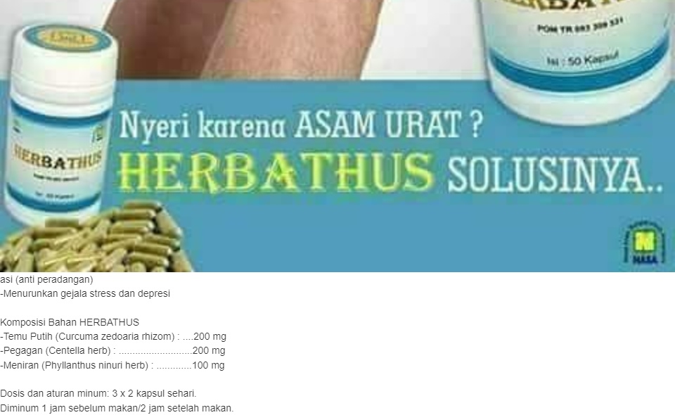 Herbathus/obat herbal untuk asam urat/pegel linu/nyeri sendi/original