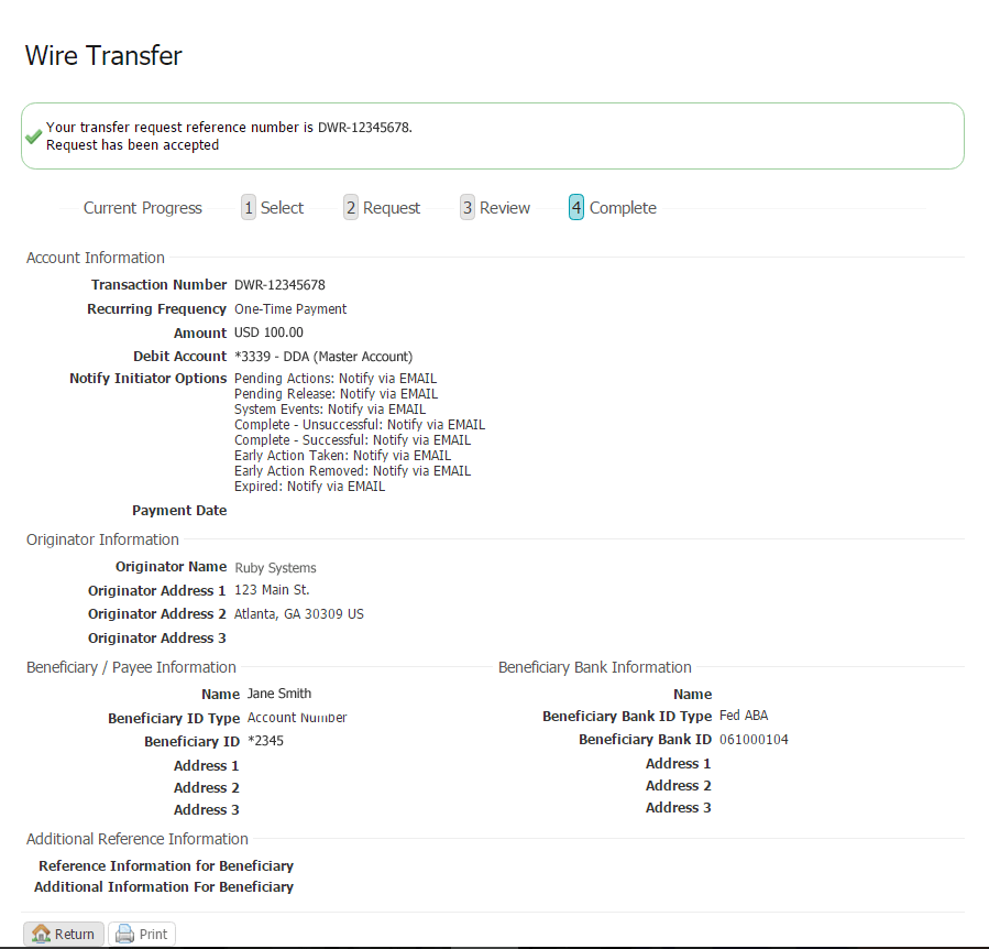 Create Wire Transfer
