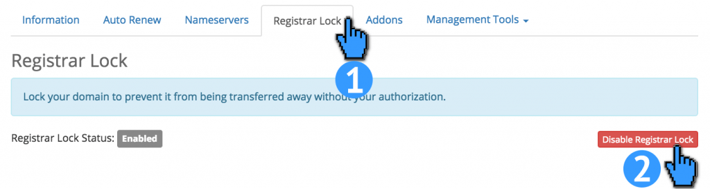 Cara Disable / Enable Register Lock Domain IDCloudHost