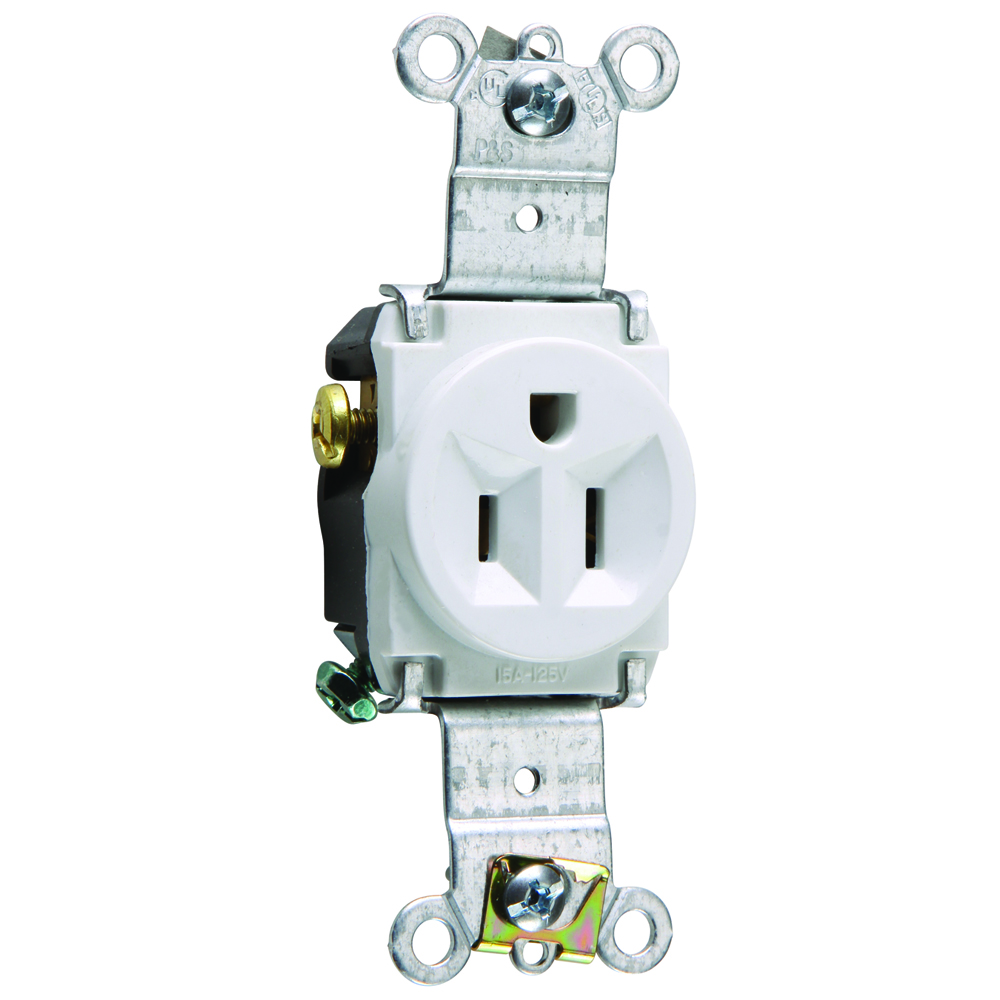 Pass & Seymour 5261W Single Receptacle, HD Spec Grade, 15A 125V Back