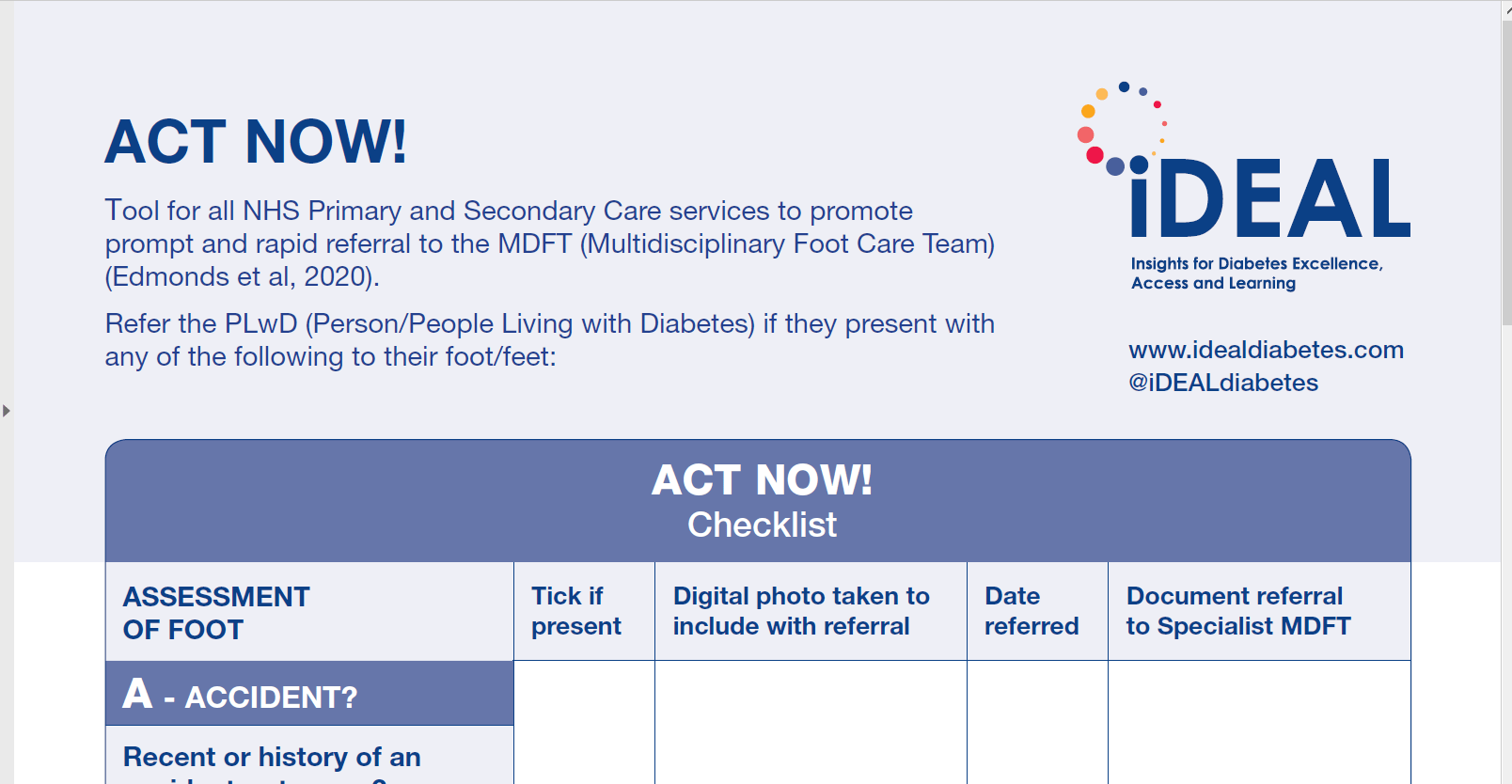 Assessment tools IDEAL Diabetes