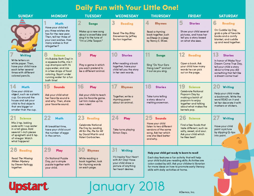 Early Literacy Activity Calendar January 2018
