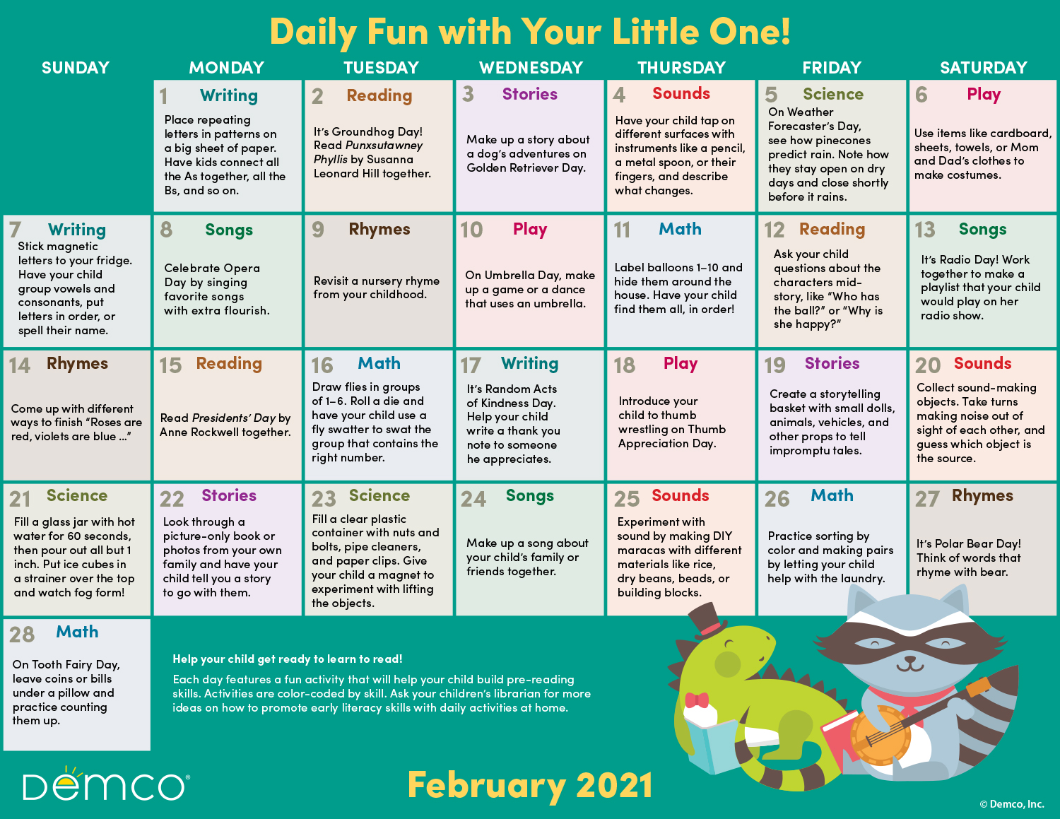 You may download these free printable 2021 calendars in pdf format. Early Literacy Activities February 2021 Activities Books And More