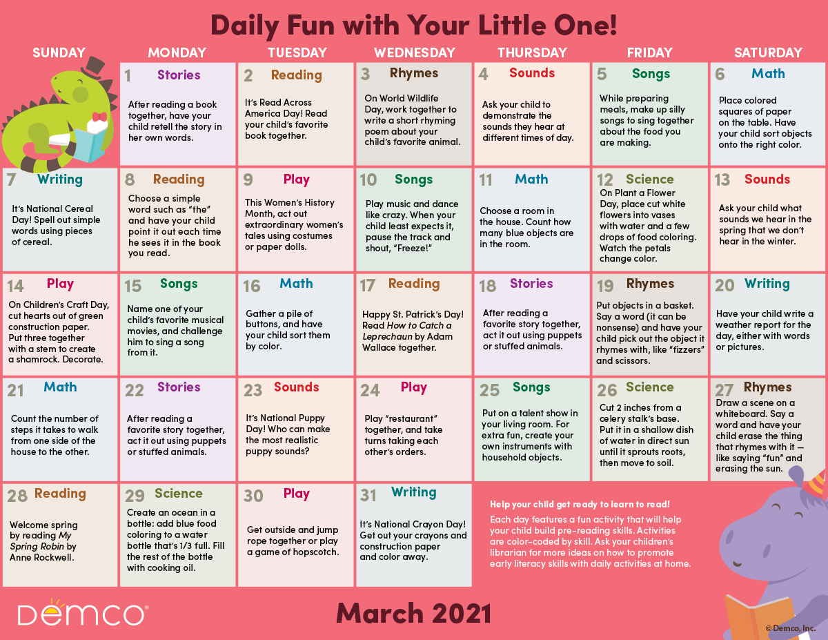 Early Literacy Activities — March 2021 Activities, Books, and More!