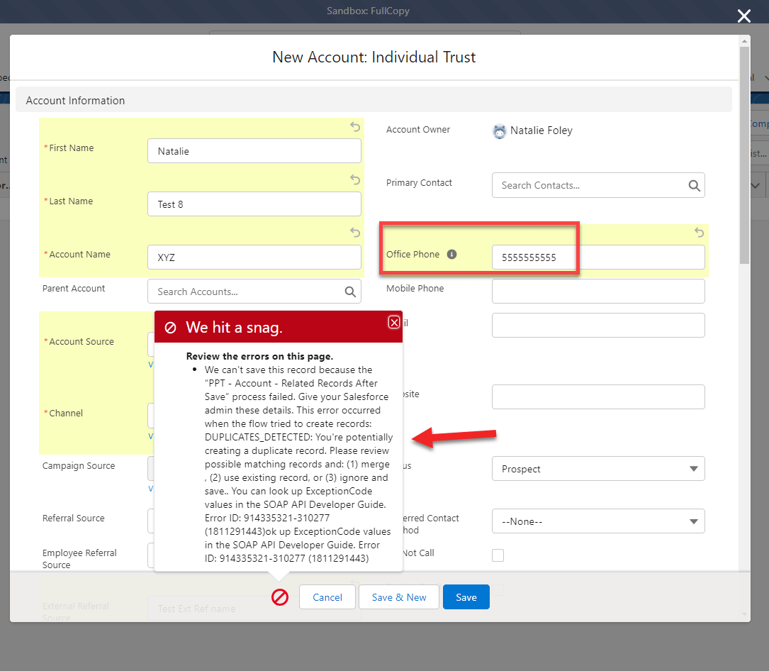 Allow customization of error messages for recordtriggered flows