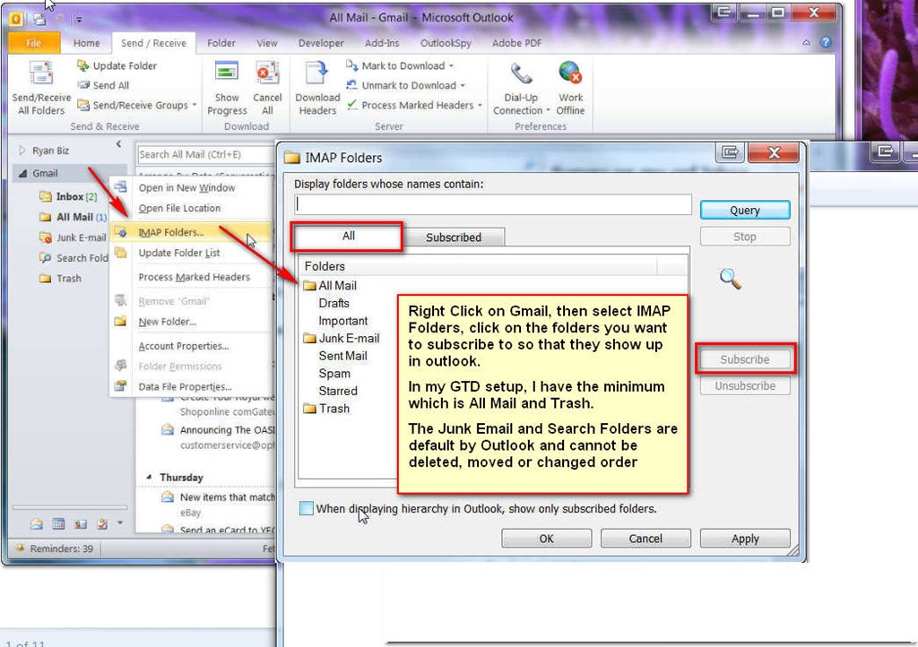 Outlook 2010 GTD settings with Gmail IMAP The Trusted