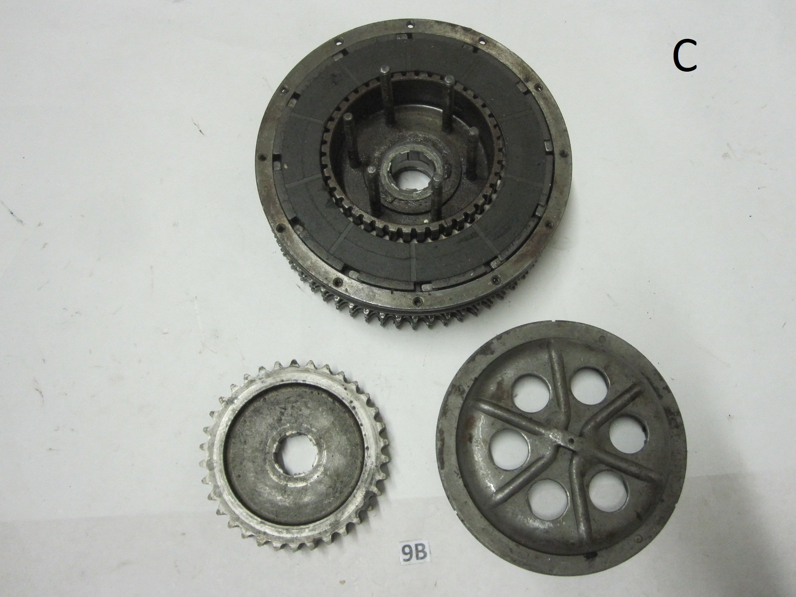 This is an clutch and drive sprocket assembly for a Harley