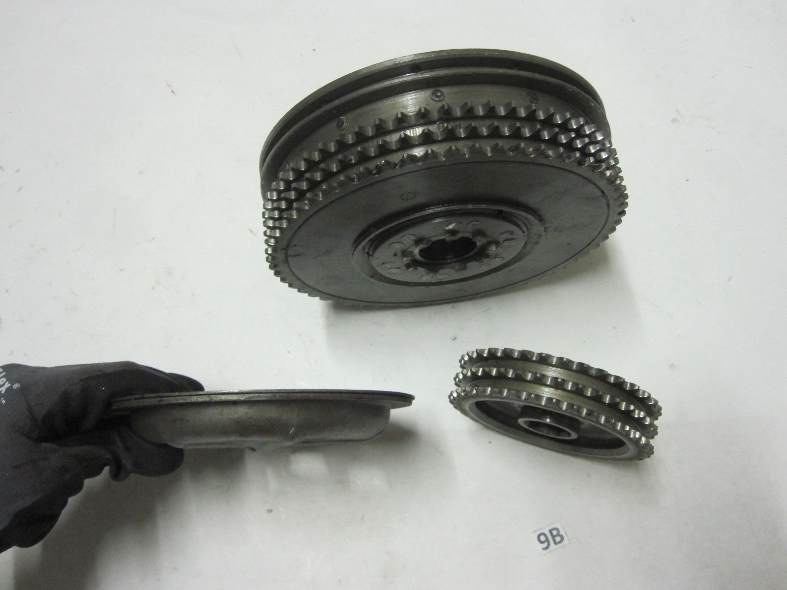 This is an clutch and drive sprocket assembly for a Harley