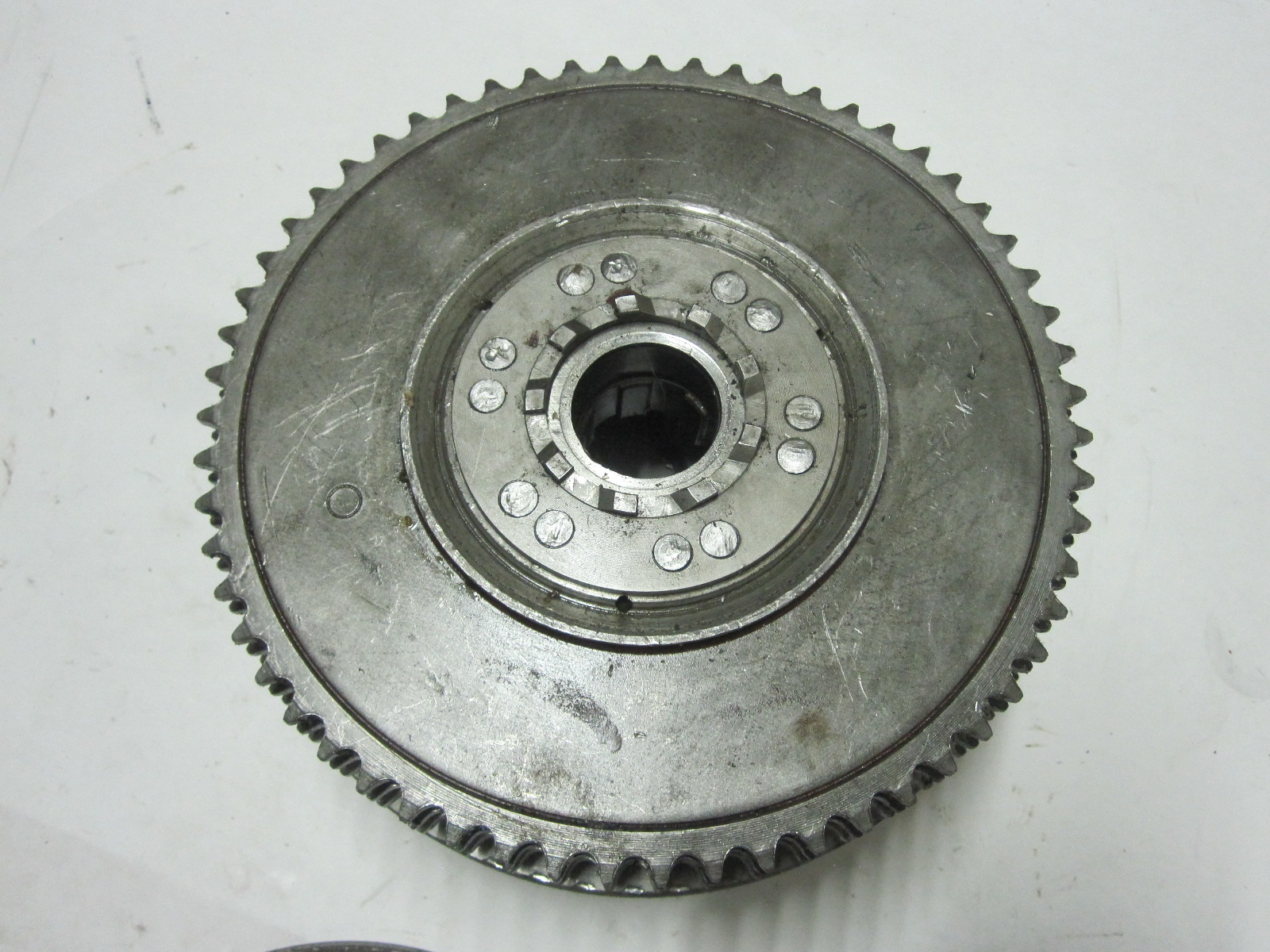 This is an clutch and drive sprocket assembly for a Harley