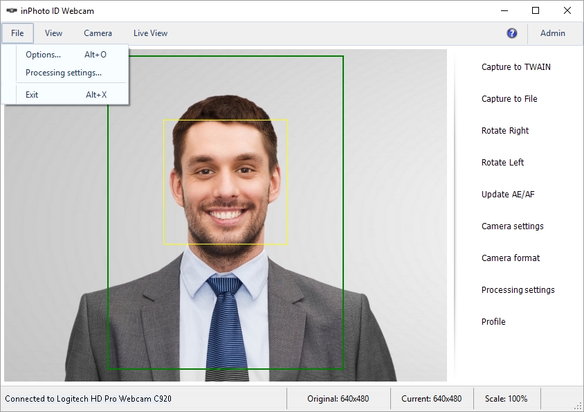 Facial recognition webcam software for create id photo & passport