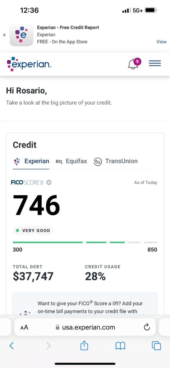  Credit Score With Experian Account