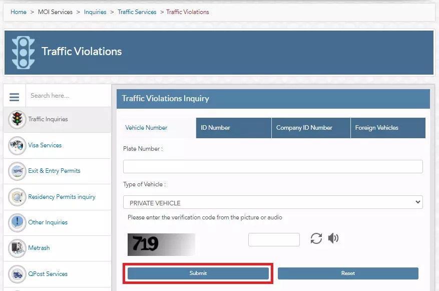 MOI Qatar Traffic Violations Check & Pay Fines Online
