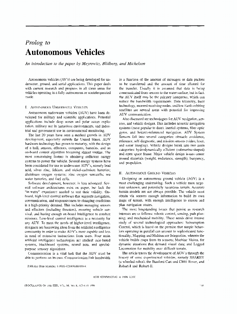 Prolog to Autonomous Vehicles IEEE Journals & Magazine IEEE Xplore
