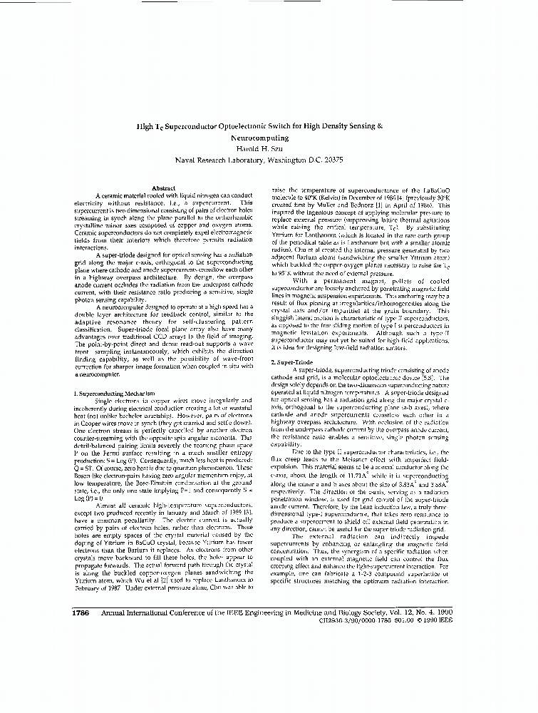 High Tc Superconductor Optoelectronic Switch For High Density Sensing