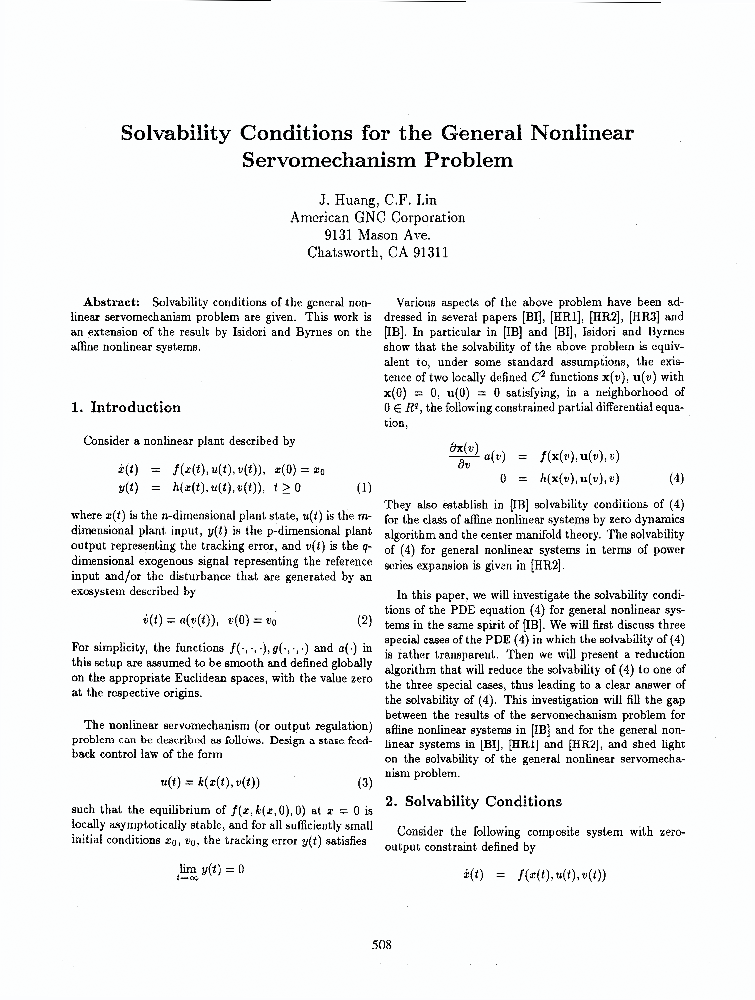 Solvability Conditions for the General Servomechanism Problem