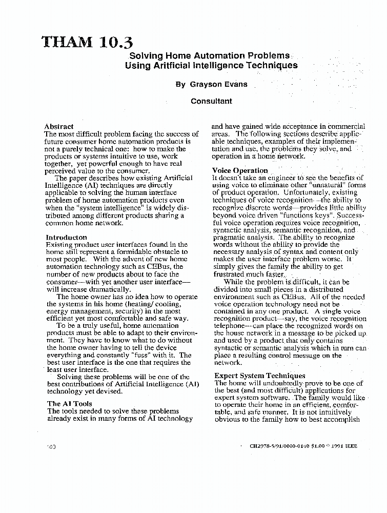 Solving Home Automation Problems using artificial Intelligence