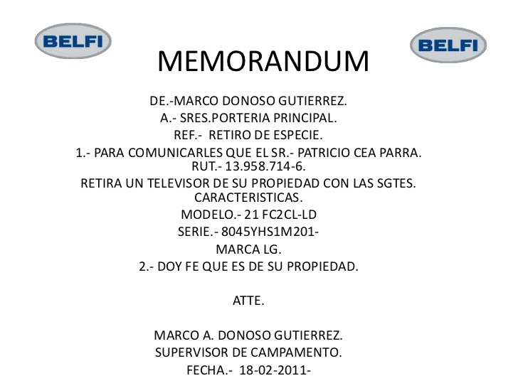 Ejemplos de memorandum